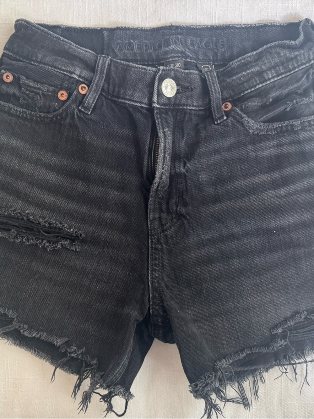 American Eagle Black Strigid Denim Shorts, Size 000